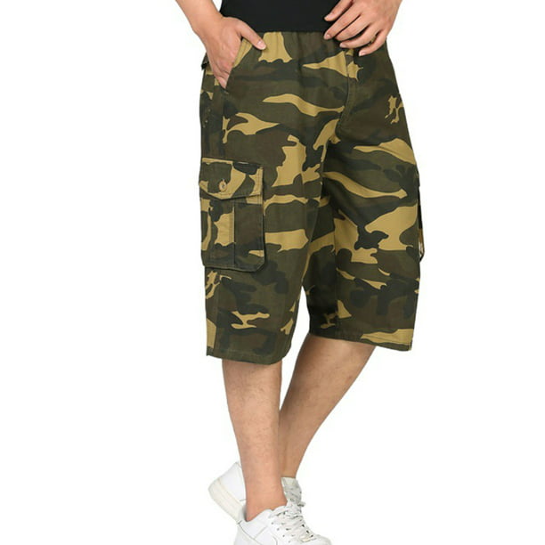 ARTFFEL Men Casual Multi-Pockets Camo Print Relaxed Fit Cotton Plus Size Rugged Cargo Shorts 